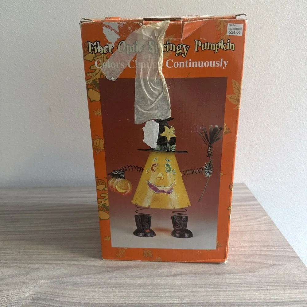Vintage Fiber Optic Springy Pumpkin Collie Changing Halloween Decor W Box Tested